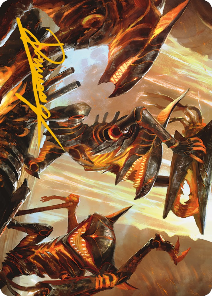 Carte d'art Gleeful Demolition (signature estampillée or) [Phyrexia : All Will Be One Art Series] 
