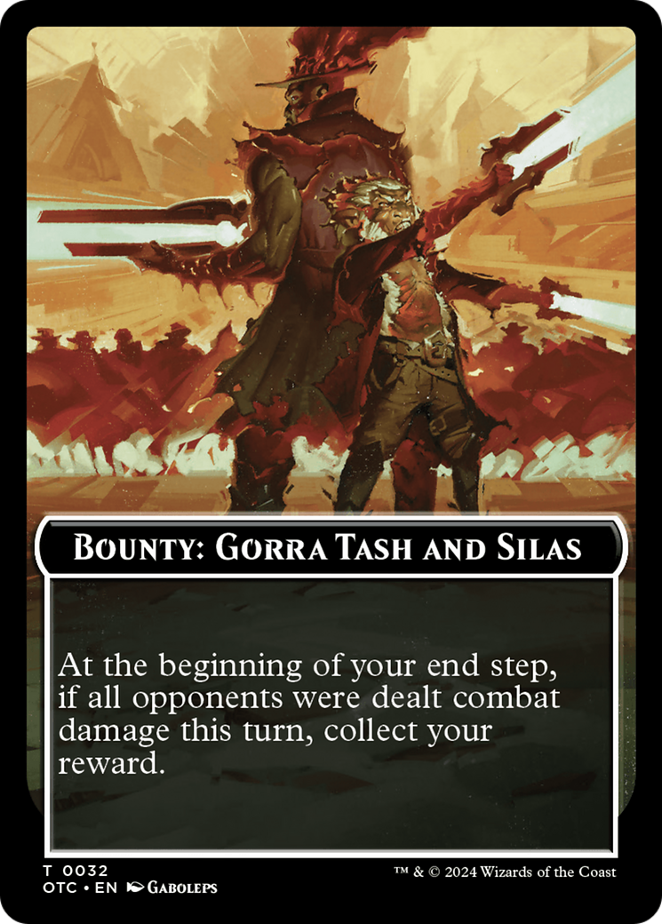 Bounty : Gorra Tash et Silas // Jeton recto-verso des règles de prime [Jetons de commandant des hors-la-loi de Thunder Junction] 