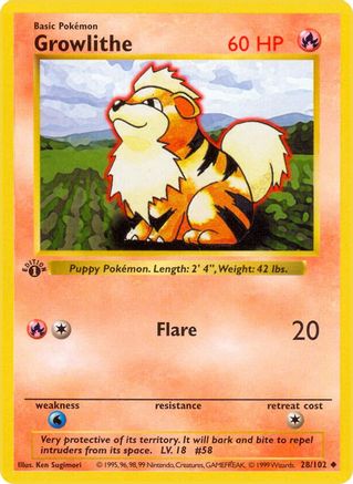 Growlithe 028  - 1st Edition - Uncommon