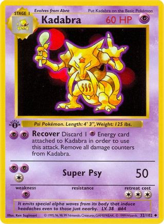 Kadabra (32/102) (Shadowless) [Ensemble de base 1ère édition] 