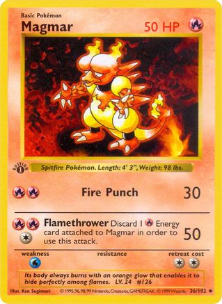 Magmar (36/102) (Shadowless) [Ensemble de base 1ère édition] 