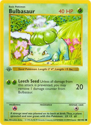 Bulbasaur (44/102) (Shadowless) [Ensemble de base 1ère édition] 