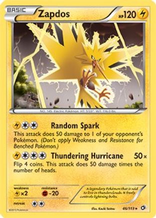 Zapdos (46/113) (Thème Deck exclusif) [Noir et blanc : Trésors légendaires] 