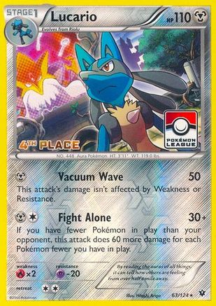 Lucario - 63/124 (Pokemon League) [4th Place]/124  - Reverse Holofoil - Promo