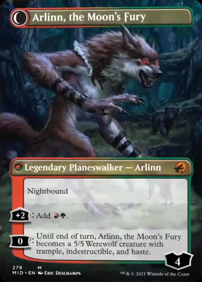 Arlinn, the Pack's Hope // Arlinn, the Moon's Fury (MID-279) - Innistrad: Midnight Hunt: (Double Faced Transform) (Borderless)