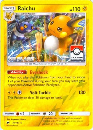 Raichu - 41/147 (League Challenge) [2nd Place]/147  - Reverse Holofoil - Promo