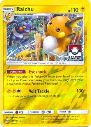 Raichu (League Challenge) [1st Place] 041/147  - Reverse Holofoil - Promo