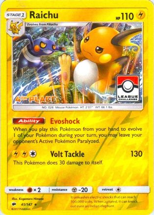 Raichu (League Challenge) [4th Place] 041/147  - Reverse Holofoil - Promo