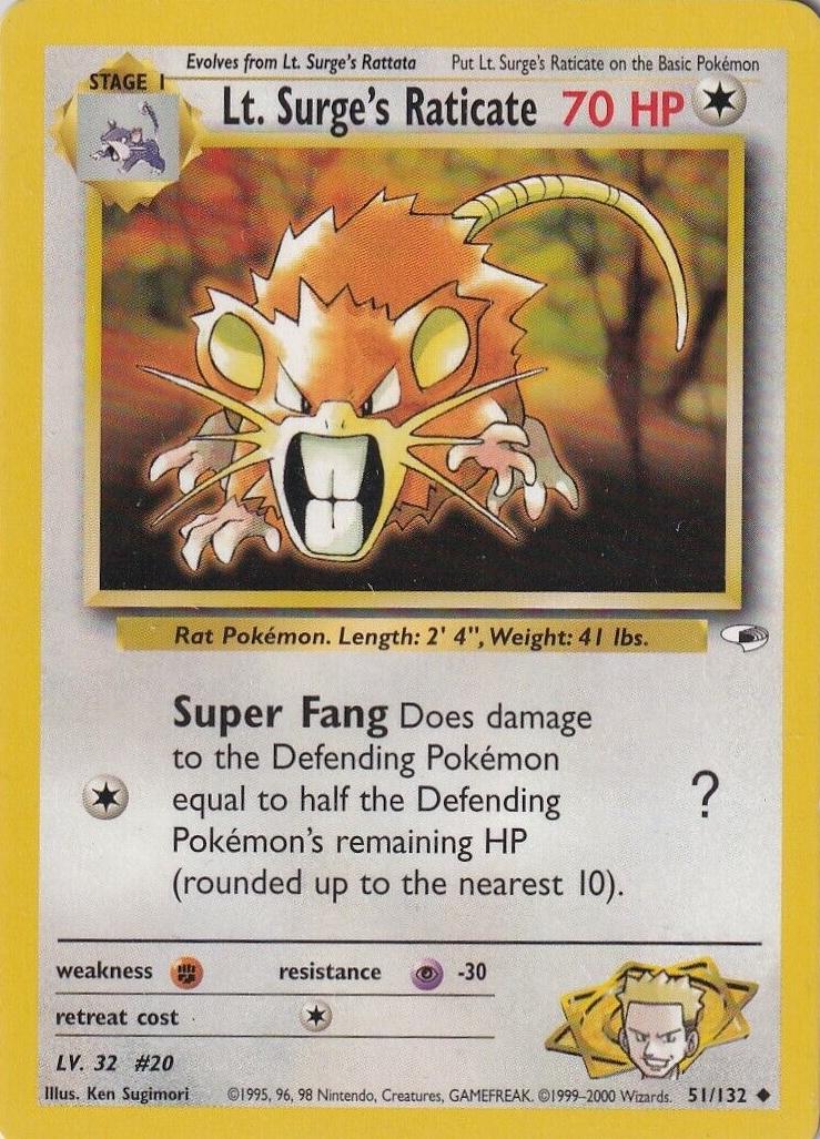 Raticate du lieutenant Surge (51/132) [Gym Heroes Unlimited] 