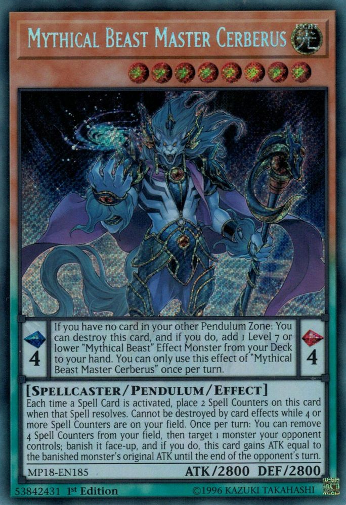 Mythical Beast Master Cerberus (MP18-EN185) - Secret Rare