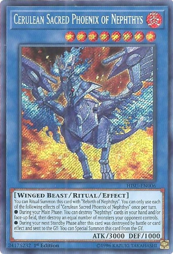 Cerulean Sacred Phoenix of Nephthys (HISU-EN006) - Secret Rare