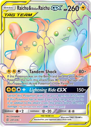 Raichu &amp; Alolan Raichu GX (241/236) [Soleil et Lune : Esprits unifiés] 