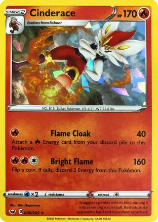 Cinderace - 036/202 (Cracked Ice Holo)/202  - Holofoil - Holo Rare