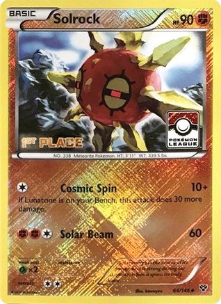 Solrock - 64/146 (Pokemon League) [1st Place]/146  - Reverse Holofoil - Promo