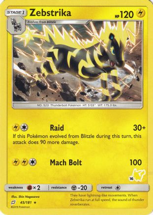 Zebstrika (45/181) (Pikachu Stamp #16) [Battle Academy 2020]