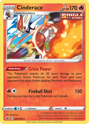 Cinderace (028/198) (Thème Deck exclusif) [Épée et bouclier : Chilling Reign] 
