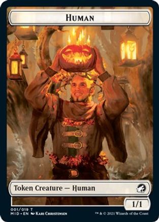Human // Emblem - Teferi, Who Slows the Sunset Double-sided Token (MID-1 // 17) - Innistrad: Midnight Hunt Foil