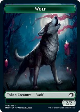 Wolf // Emblem - Teferi, Who Slows the Sunset Double-Sided Token (MID-13 // 17) - Innistrad: Midnight Hunt Foil
