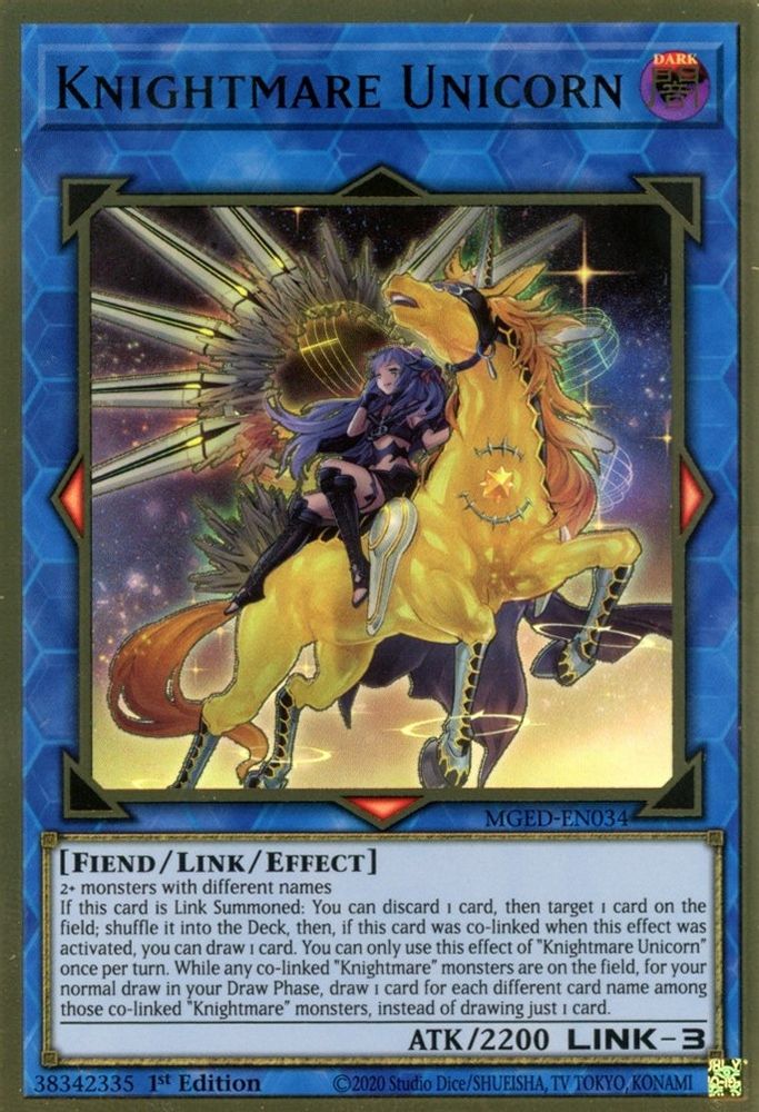 Knightmare Unicorn (Alternate Art) (MGED-EN034) - Premium Gold Rare