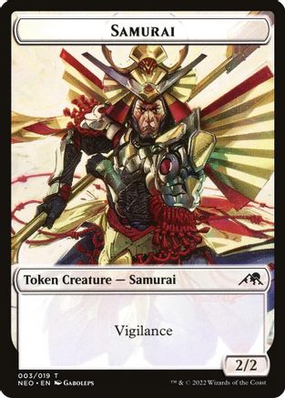 Samurai (003) // Emblem - Tezzeret, Betrayer of Flesh Double-sided Token (NEO-3 // 19) - Kamigawa: Neon Dynasty Foil