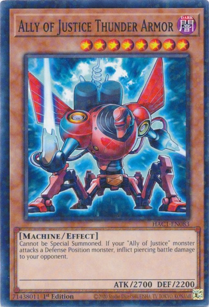Ally of Justice Thunder Armor (Duel Terminal) (HAC1-EN083) - Duel Terminal Technology Common