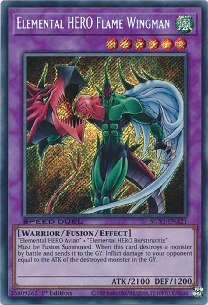 Elemental HERO Flame Wingman (Secret Rare) (SGX1-ENA21) - Secret Rare
