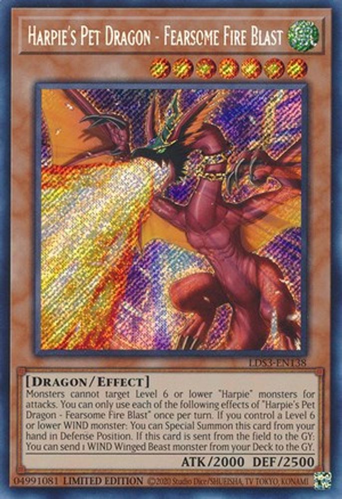 Harpie's Pet Dragon - Fearsome Fire Blast (LDS3-EN138) - Secret Rare
