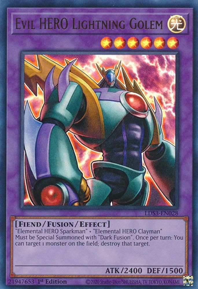Golem de foudre, HÉROS maléfique [LDS3-EN028] Ultra Rare 