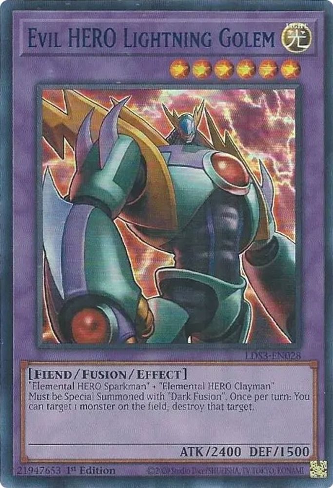 Evil HERO Lightning Golem (Blue) (LDS3-EN028) - Ultra Rare