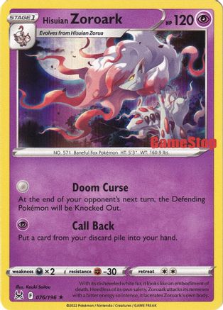 Hisuian Zoroark (076/196) (GameStop) [Épée et Bouclier : Origine Perdue] 