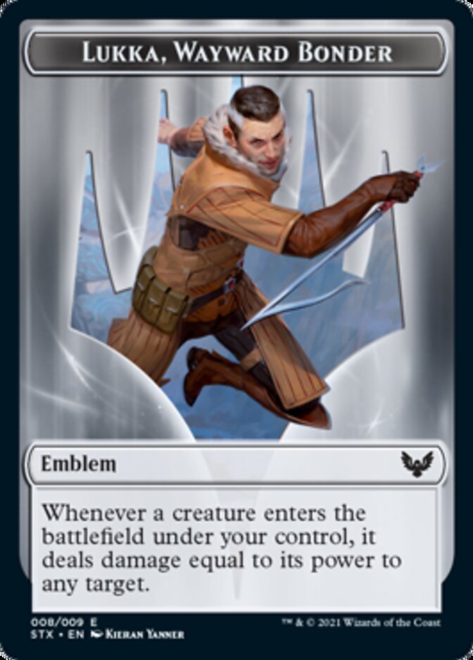 Élémentaire // Lukka, Jeton double face de l'emblème Wayward Bonder [Strixhaven : Jetons de l'École des Mages] 