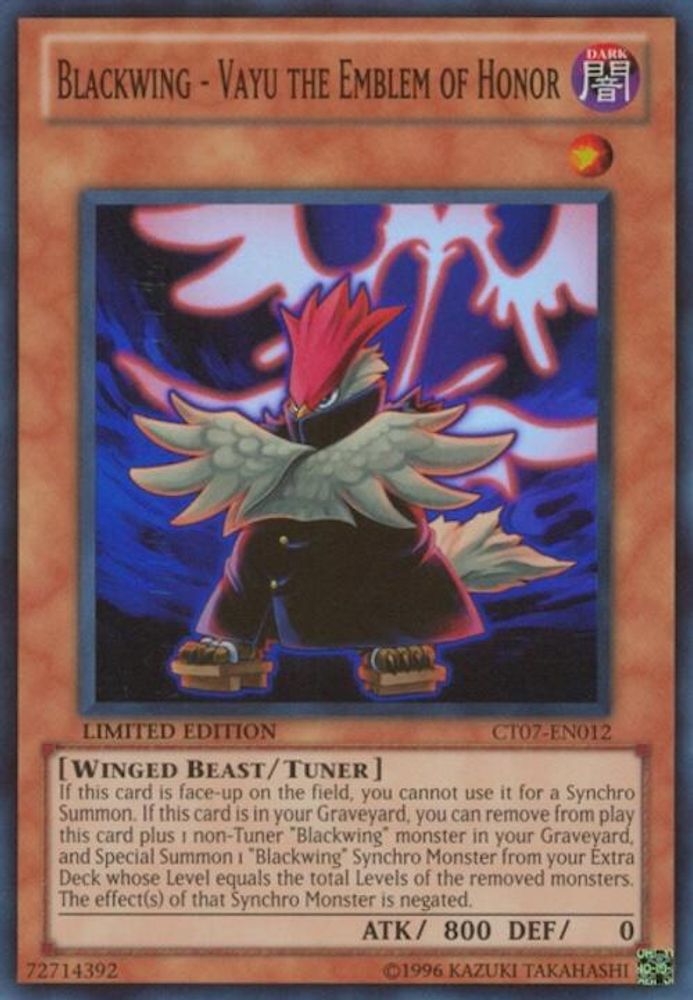 Blackwing - Vayu the Emblem of Honor (CT07-EN012) - Super Rare