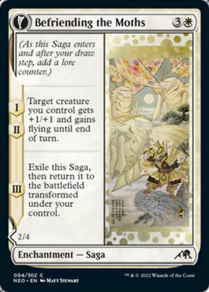 Befriending the Moths // Imperial Moth (NEO-004) - Kamigawa: Neon Dynasty: (fandfc, enchantment)