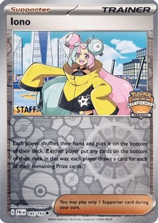 Iono - 185/193 (Regional Championships) [Staff]/193  - Reverse Holofoil - Uncommon