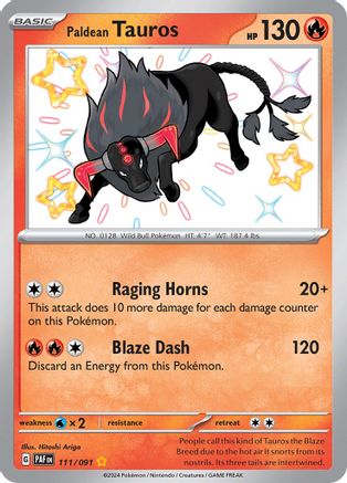 Paldean Tauros 111/091  - Holofoil - Shiny Rare
