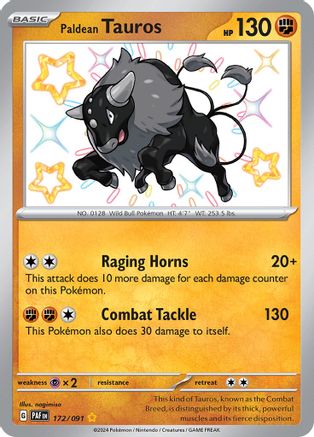 Paldean Tauros 172/091  - Holofoil - Shiny Rare