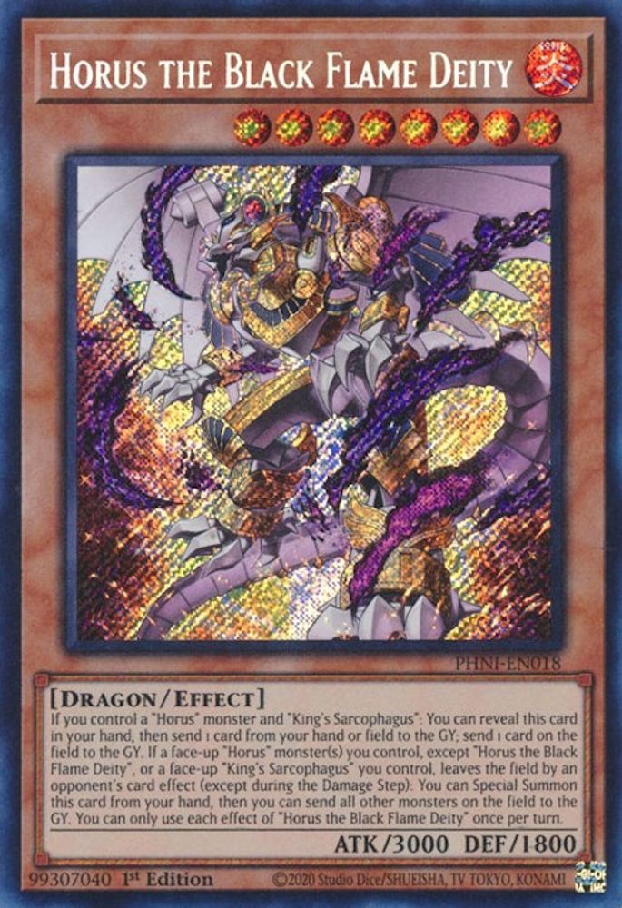 Horus the Black Flame Deity (PHNI-EN018) - Secret Rare