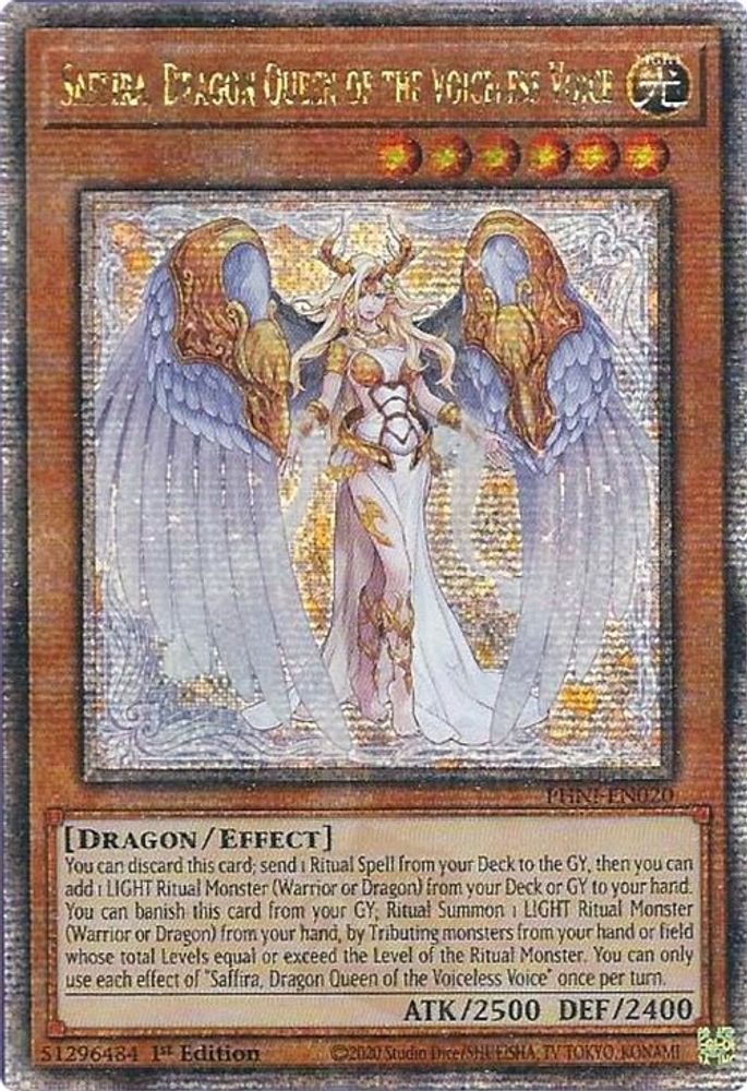 Saffira, Dragon Queen of the Voiceless Voice (Quarter Century Secret Rare) (PHNI-EN020) - Quarter Century Secret Rare