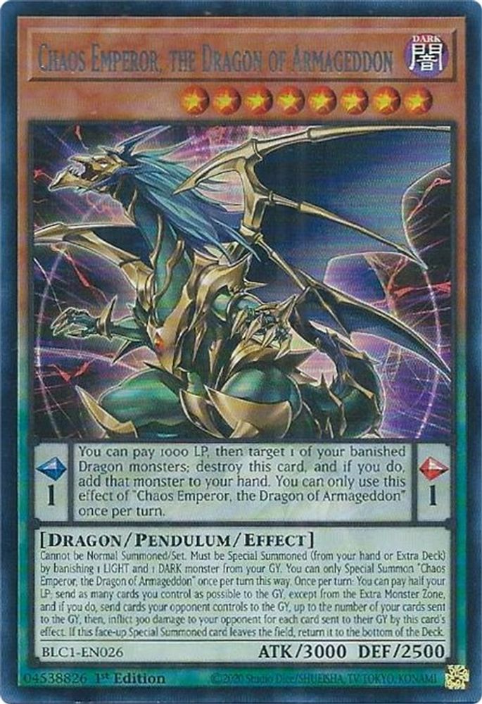 Chaos Emperor, the Dragon of Armageddon (Silver) (BLC1-EN026) - Ultra Rare