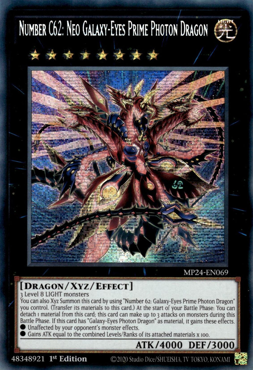 Number C62: Neo Galaxy-Eyes Prime Photon Dragon (MP24-EN069) - Prismatic Secret Rare