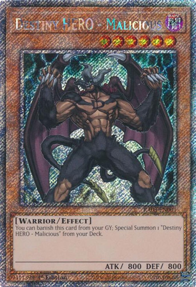 Destiny HERO - Malicious (Platinum Secret Rare) (RA03-EN001) - Platinum Secret Rare