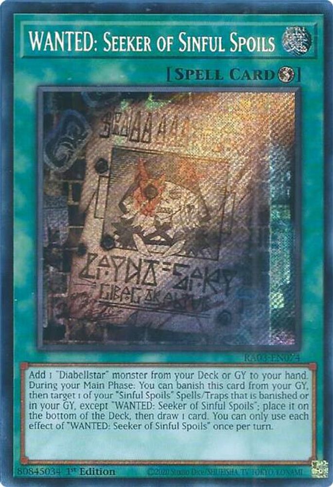 WANTED: Seeker of Sinful Spoils (Secret Rare) (RA03-EN074) - Secret Rare