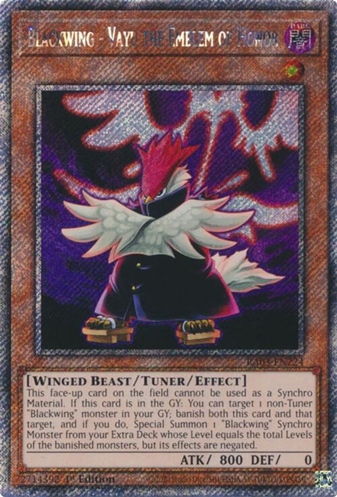 Blackwing - Vayu the Emblem of Honor (Platinum Secret Rare) (RA03-EN224) - Platinum Secret Rare
