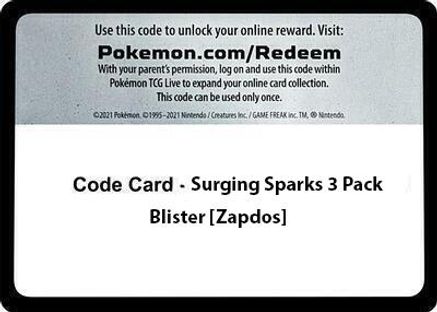 Code Card - Surging Sparks 3 Pack Blister [Zapdos]  - Code Card