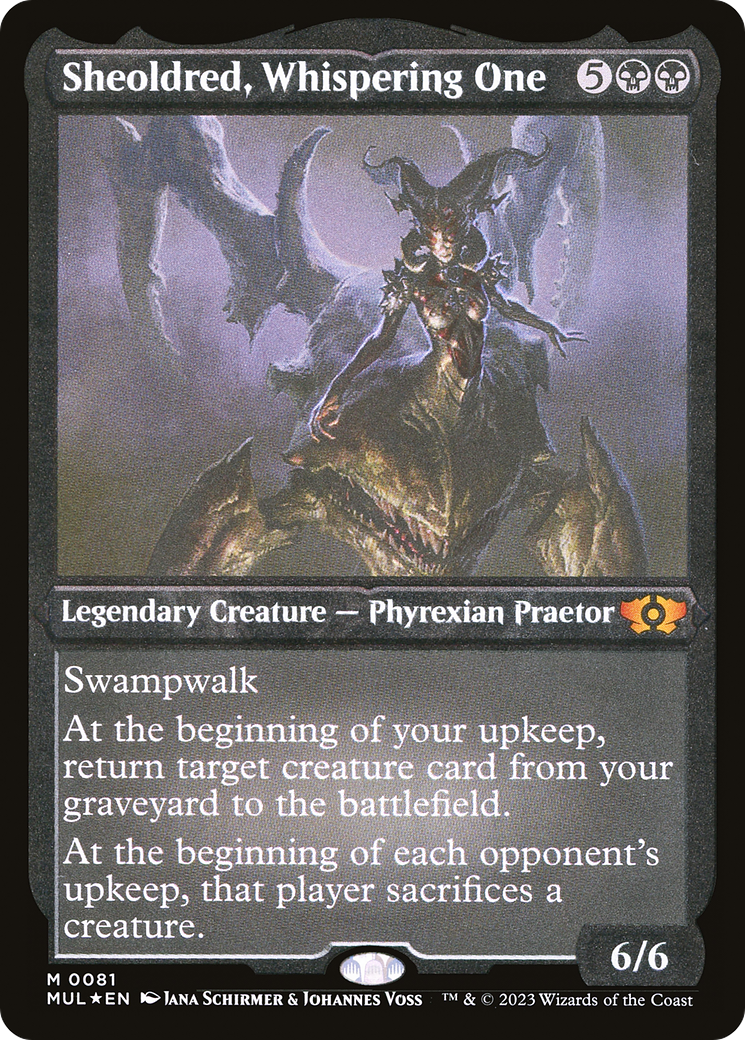 Sheoldred, Whispering One (Foil Etched) [Légendes multivers] 