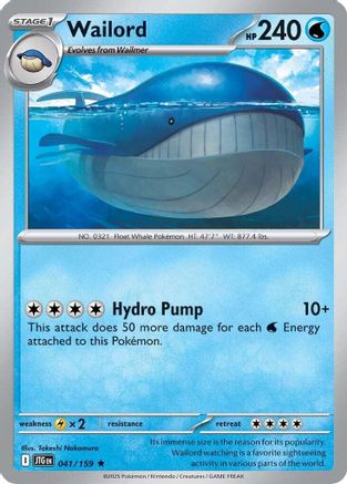 Wailord 041/159  - Reverse Holofoil - Rare