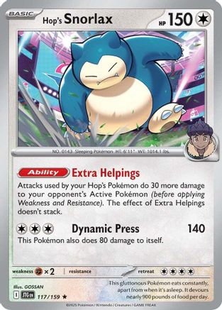 Hop's Snorlax 117  - Reverse Holofoil - Rare