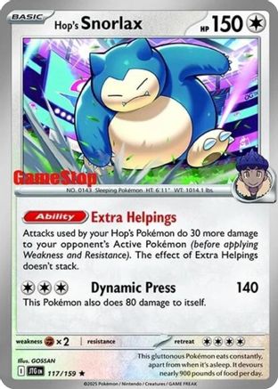 Hop's Snorlax (GameStop)  117/159  - Holofoil - Promo