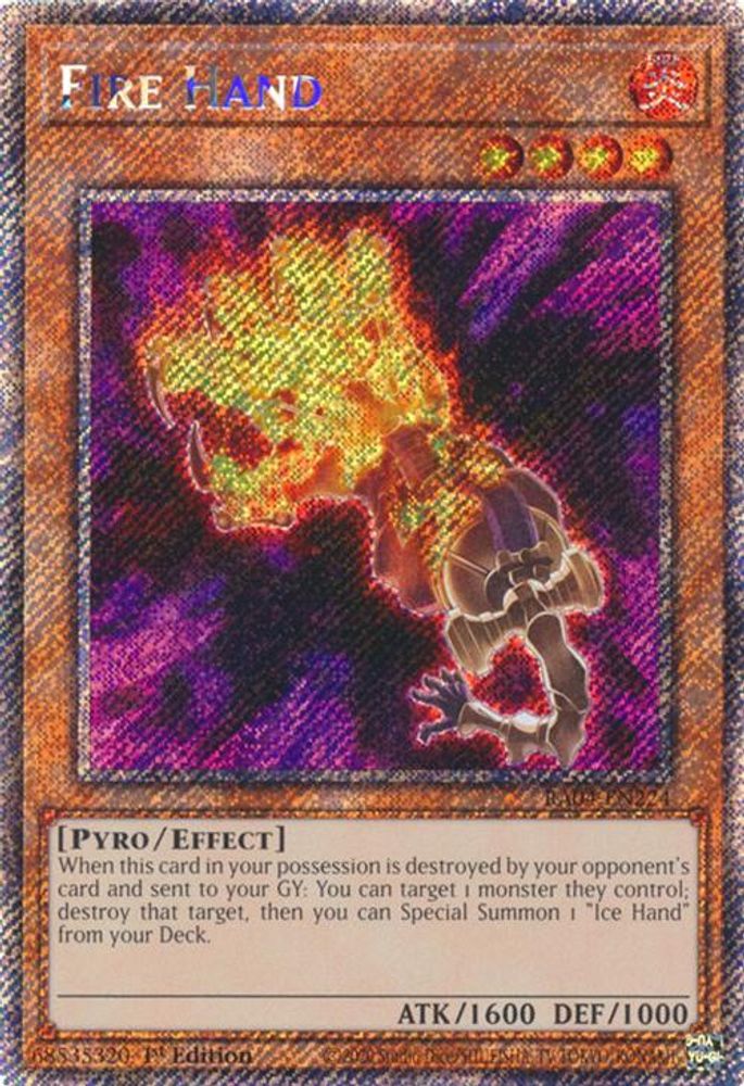 Fire Hand (Platinum Secret Rare) (RA04-EN224) - Platinum Secret Rare
