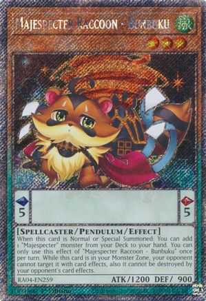 Majespecter Raccoon - Bunbuku (Platinum Secret Rare) (RA04-EN259) - Quarter Century Stampede 1st Edition